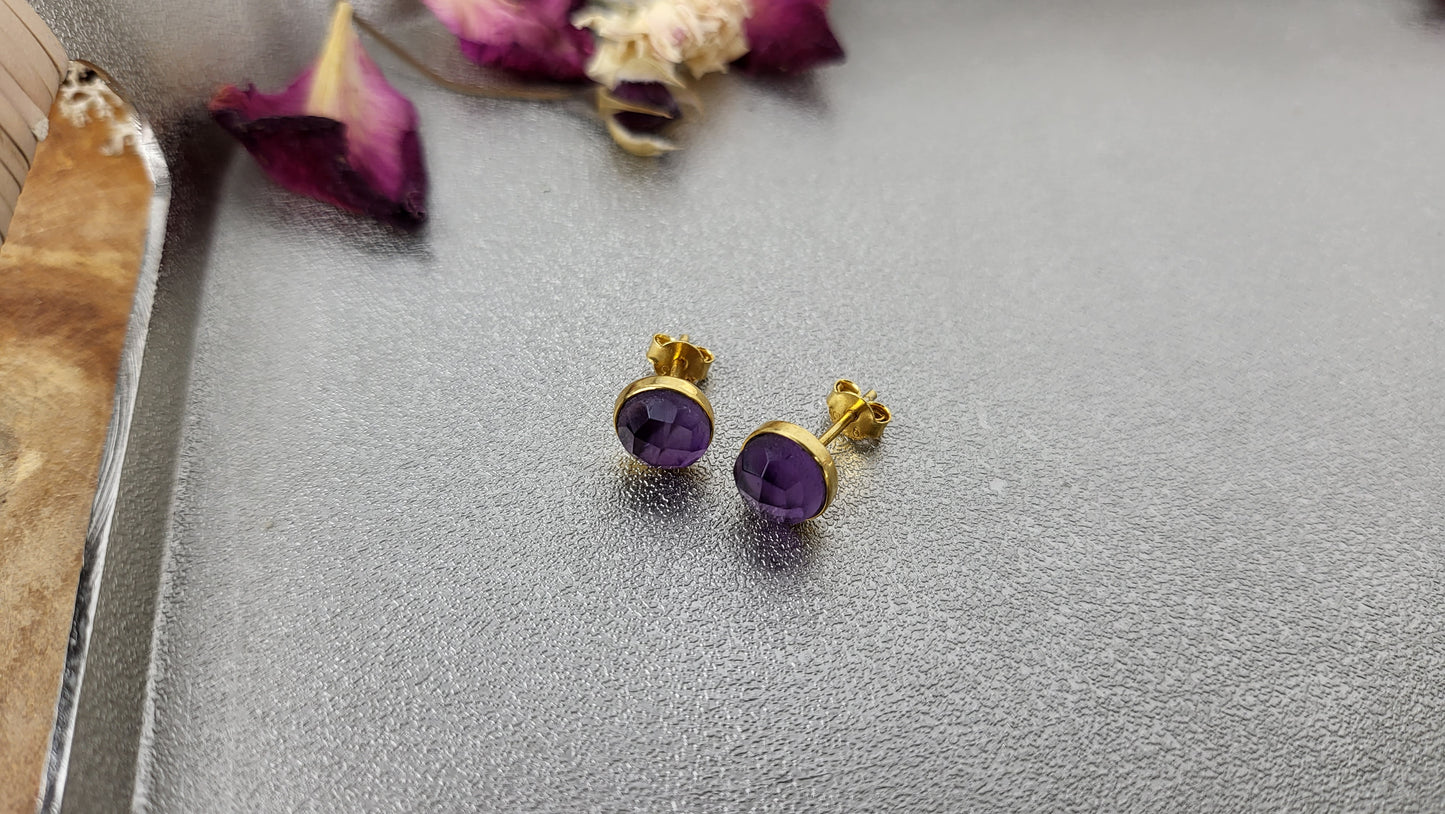 Amethyst Ohrstecker facettiert rund  925 Silber (A11)