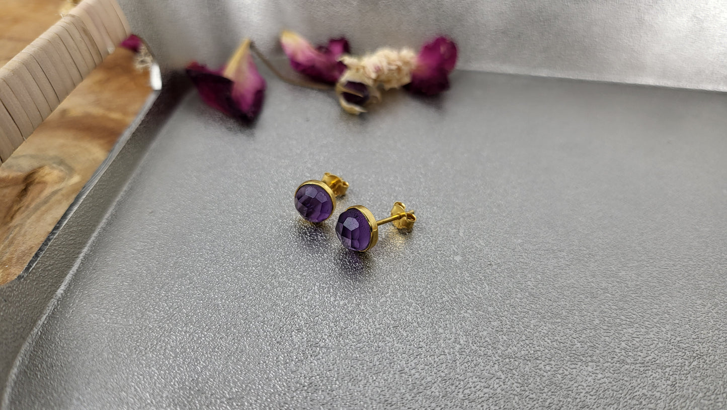 Amethyst Ohrstecker facettiert rund  925 Silber (A11)